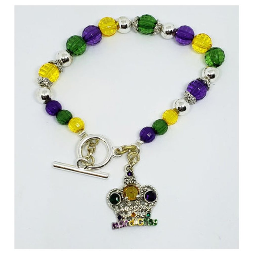Mardi Gras Crown Rhinestone Beaded Bracelet NWT🦋